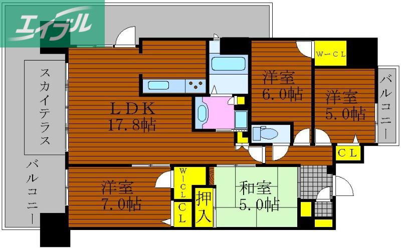 ロイヤルガーデン大元駅前(4LDK/14階)の間取り写真