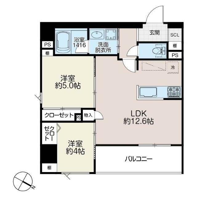 イゾラセレーナ目黒 部屋番号0201(2LDK/2階)の間取り写真
