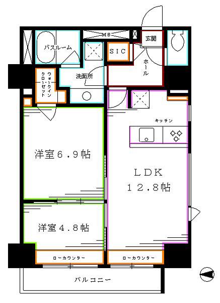 パークハビオ東中野(2LDK/13階)の間取り写真