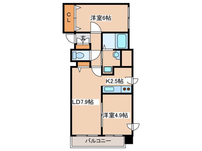 ルラシオン北9条通(2LDK/2階)の間取り写真