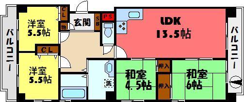 デュオ苦楽園(4LDK/3階)の間取り写真