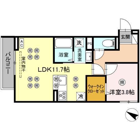 サンガーデン新山口 A(1LDK/3階)の間取り写真