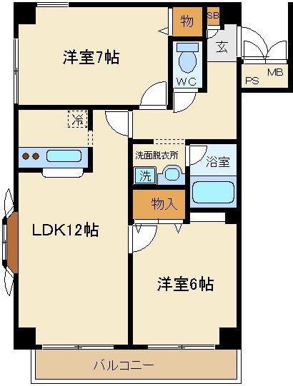 エスポワール篠崎(2LDK/5階)の間取り写真