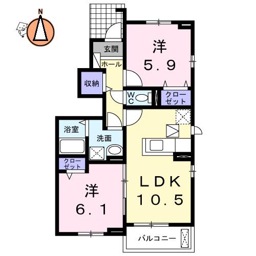 クラール南庄町 D(2LDK/1階)の間取り写真