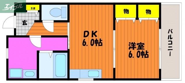 オーナメント春日(1DK/4階)の間取り写真