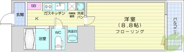 エバーグリーン広瀬町(1K/2階)の間取り写真