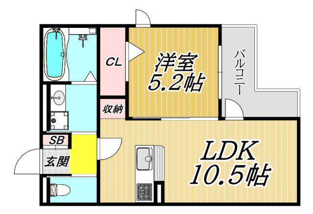 カリーナコート南塚口(1LDK/2階)の間取り写真