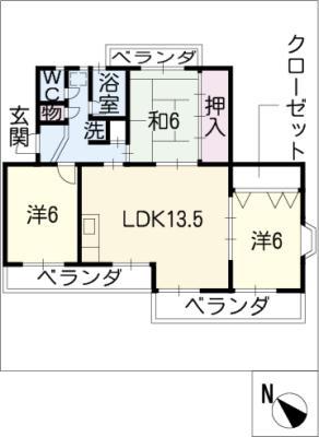 シャトー南(3LDK/4階)の間取り写真