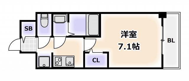 ファステート難波グランプリ(1K/11階)の間取り写真