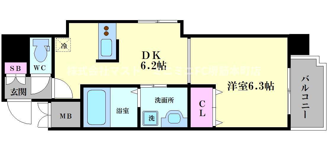 ギャラリー谷町(1DK/3階)の間取り写真