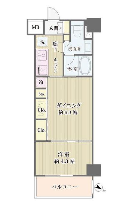 IBIS市ヶ谷(2K/1階)の間取り写真