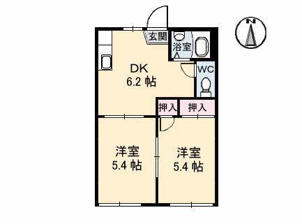 パークハイツB棟(2DK/1階)の間取り写真