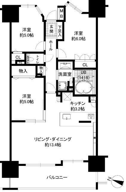 レーベンリヴァーレ町田ルージアタワー(3LDK/15階)の間取り写真
