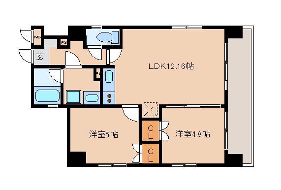 プレスタイル博多ノース(2LDK/8階)の間取り写真