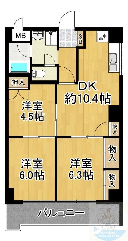 トーカンマンション呉服町(3DK/4階)の間取り写真