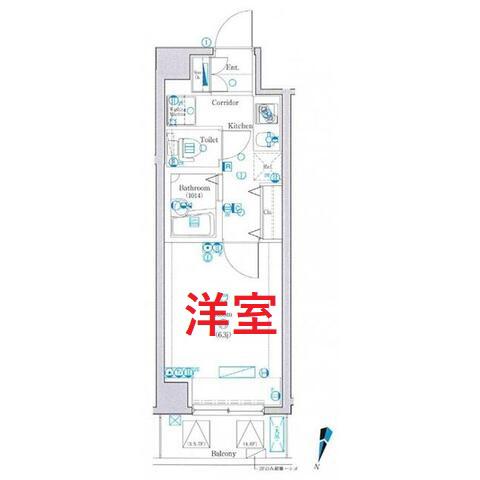 クレイシア西小山(1K/6階)の間取り写真