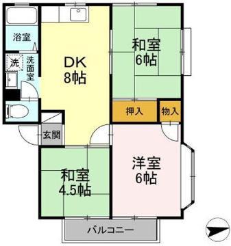 ガーデン茶山 B棟(3DK/2階)の間取り写真