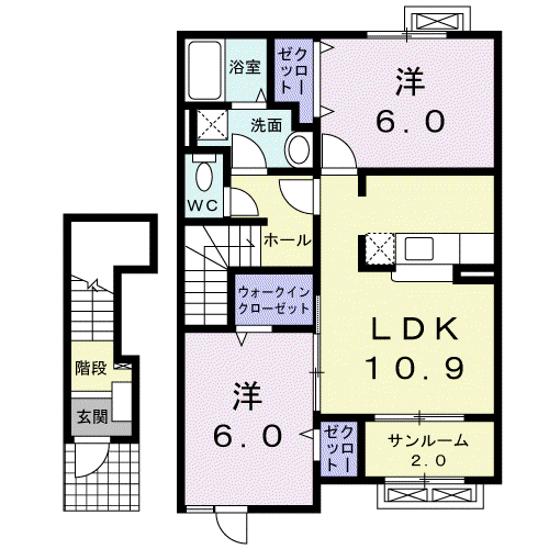 シュトラール(2LDK/2階)の間取り写真