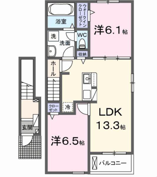 アンソレイユ(2LDK/2階)の間取り写真