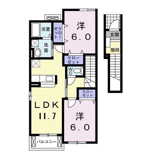 グリーンヒルズ稲岡 B(2LDK/2階)の間取り写真