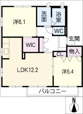 プランドール高原B(2LDK/2階)の間取り写真