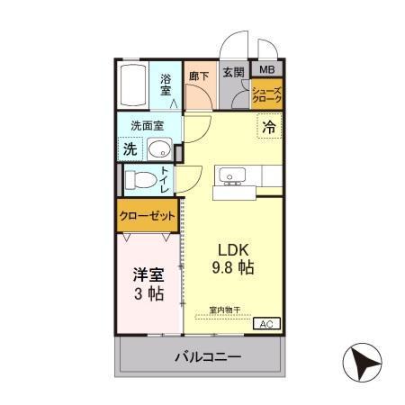 エスポワール(1LDK/2階)の間取り写真
