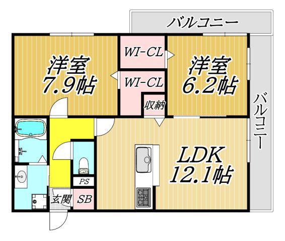 セジュールウエスト(2LDK/1階)の間取り写真