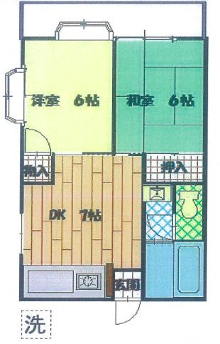 ハイツYOUNA 六実(2DK/2階)の間取り写真