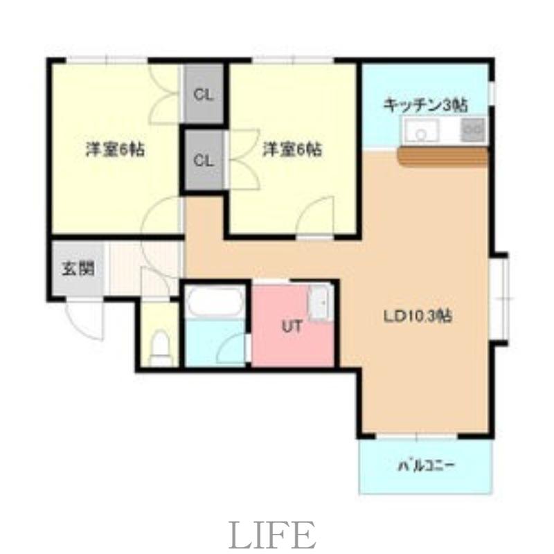 グランコート上野幌(2LDK/3階)の間取り写真