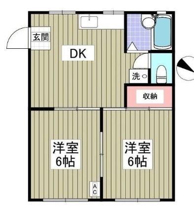 ラ・ドミール(2DK/2階)の間取り写真