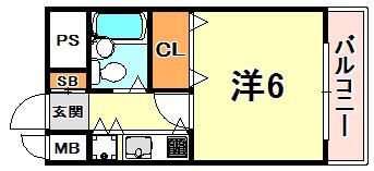 ロマネスク甲南(1K/2階)の間取り写真