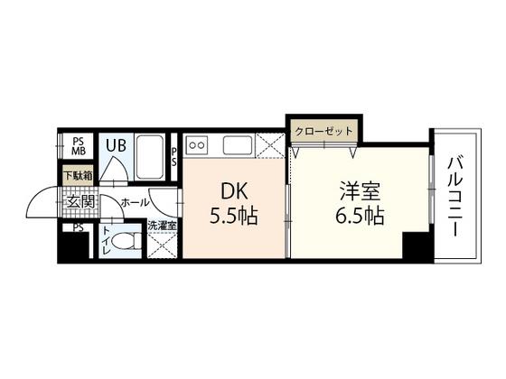 FLAVOR東観音(1DK/4階)の間取り写真