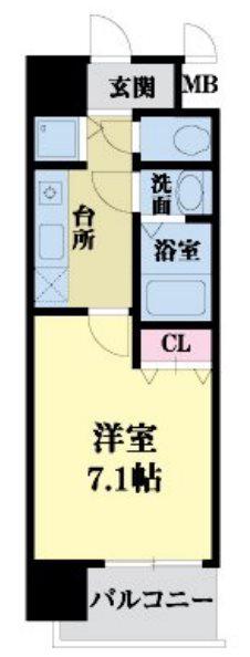 KDXレジデンス三宮(1K/8階)の間取り写真