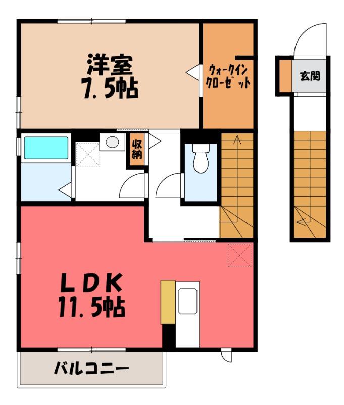 FONTANA A(1LDK/2階)の間取り写真