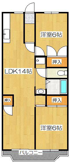 ボヌール秦野II(2LDK/6階)の間取り写真