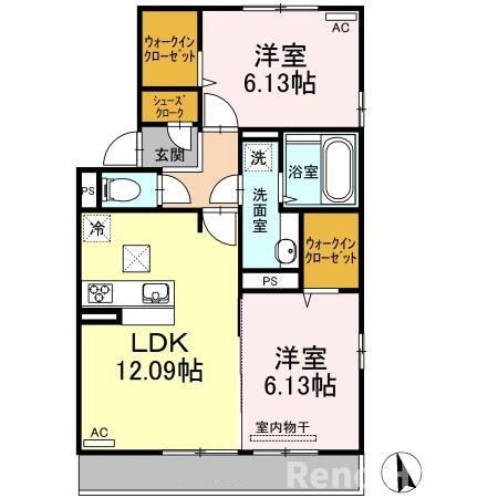 センチュリー中央町 A棟(2LDK/1階)の間取り写真