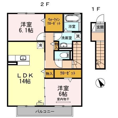 シダーヒルズ東山B(2LDK/2階)の間取り写真