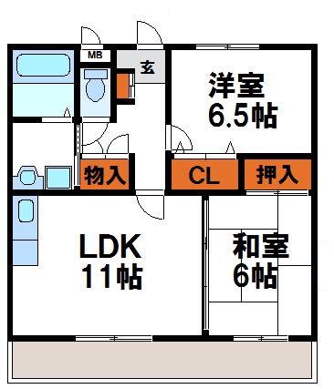 アメニティ花見ヶ丘(2LDK/3階)の間取り写真