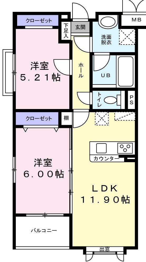 ベネ・ヴィータ(2LDK/5階)の間取り写真