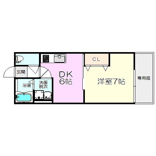 クレセールII(1DK/1階)の間取り写真
