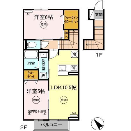 D-ROOM朝倉新町(2LDK/2階)の間取り写真