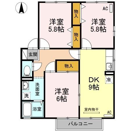 アーバンライフ塩屋台B棟(3DK/1階)の間取り写真