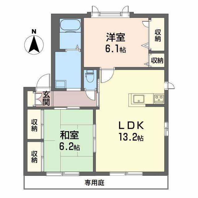 ウエストフィールド C棟(2LDK/1階)の間取り写真