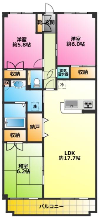 フラット日吉コートA棟(3LDK/2階)の間取り写真