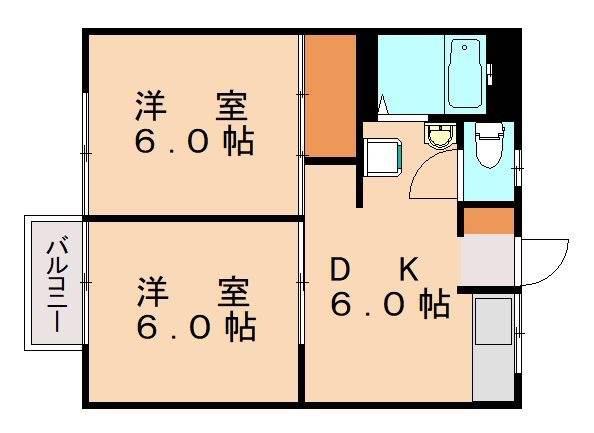 ウィステリアA(2DK/2階)の間取り写真