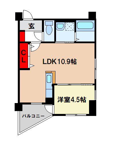 ハイライズミチホ(1LDK/2階)の間取り写真