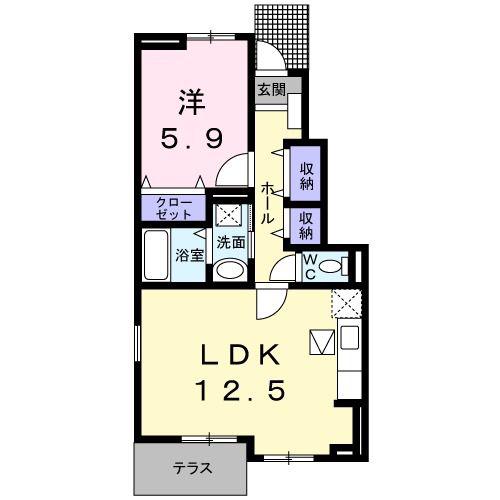 アースリバーE(1LDK/1階)の間取り写真