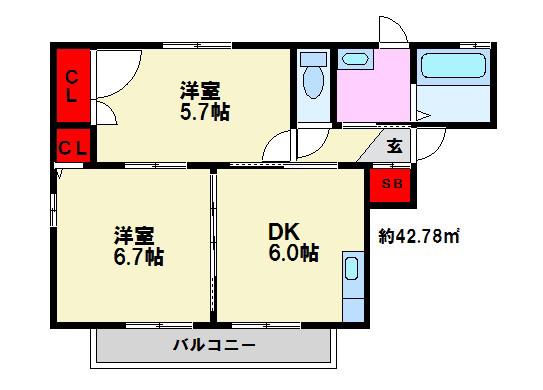 ノワハイツ(2K/1階)の間取り写真