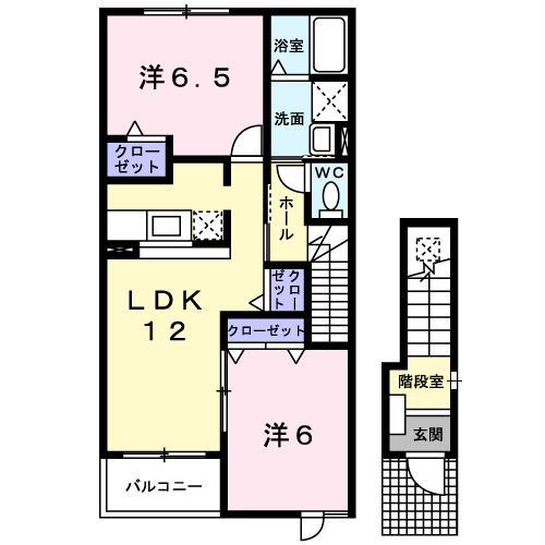 パークサイド ルナ B(2LDK/2階)の間取り写真