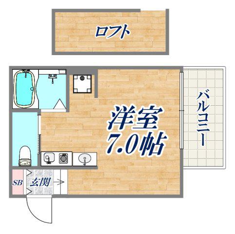 ヴィレッタ魚崎Ⅱ(1K/2階)の間取り写真